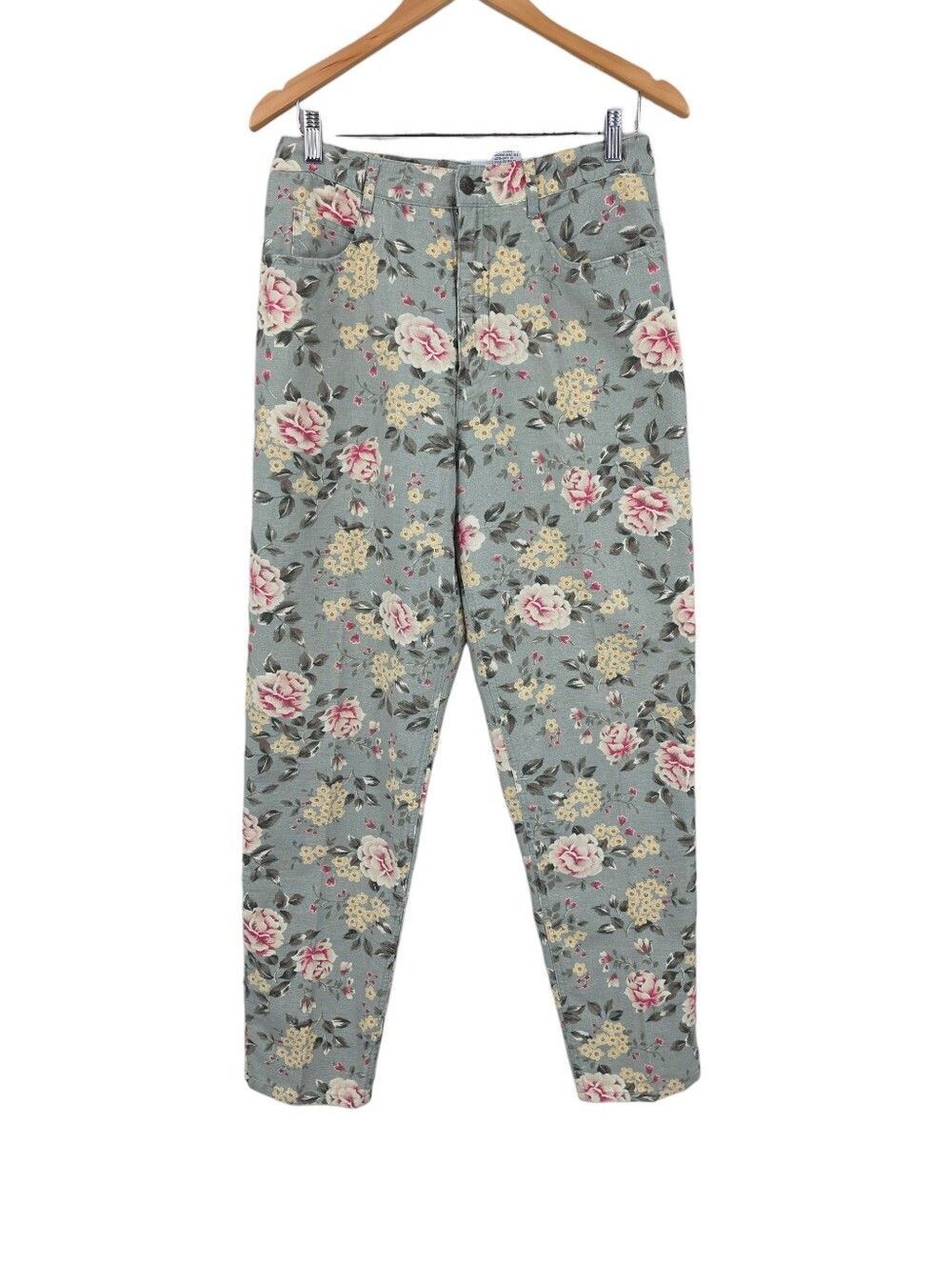 Talbots Vintage Sage Green Floral Linen Cotton Cropped Pants